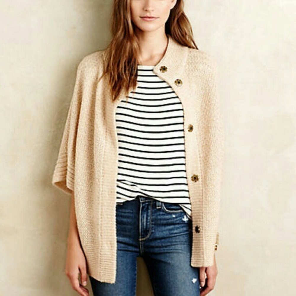 Anthropologie Cream Button-Up Cardigan